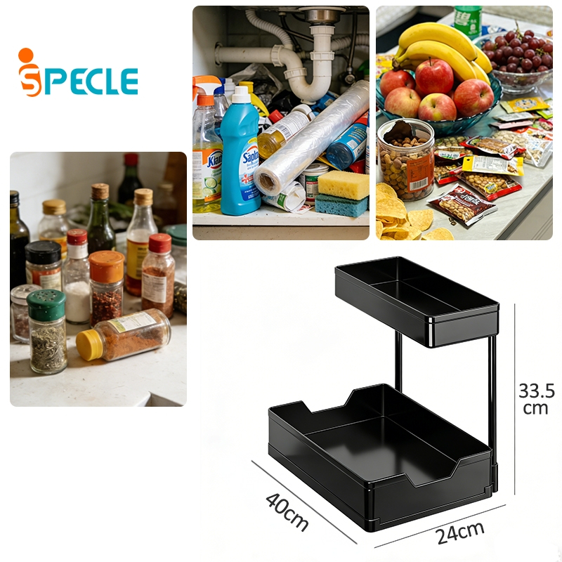 iSPECLE Kệ Đựng Gia Vị Nhà Bếp 2 Tầng Có Ray Trượt - Khung Chắc Chắn, Chống Gỉ Hiệu Quả, Kéo Mượt Mà