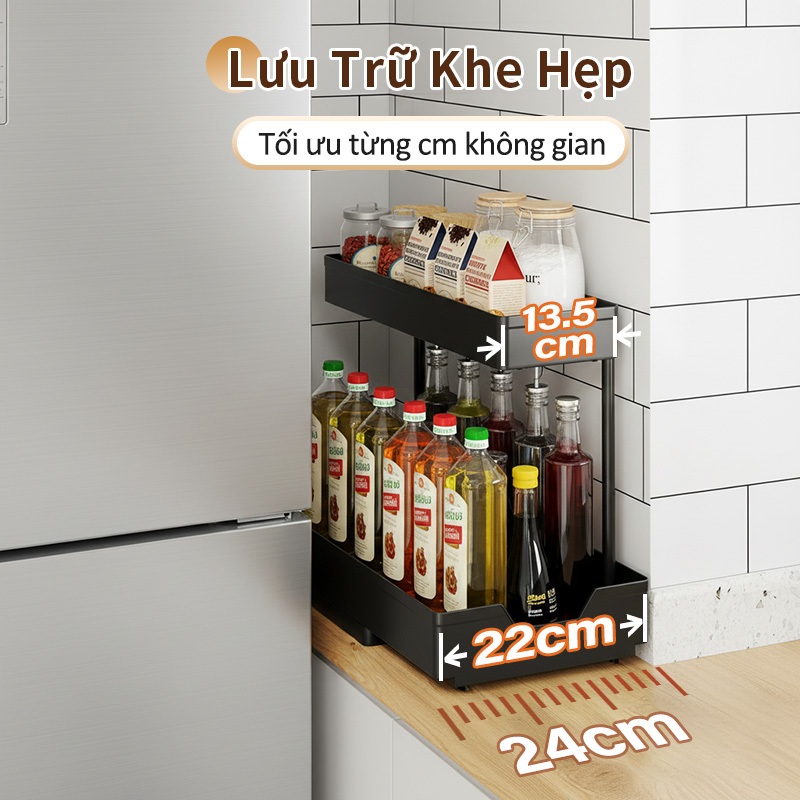 iSPECLE Kệ Đựng Gia Vị Nhà Bếp 2 Tầng Có Ray Trượt - Khung Chắc Chắn, Chống Gỉ Hiệu Quả, Kéo Mượt Mà