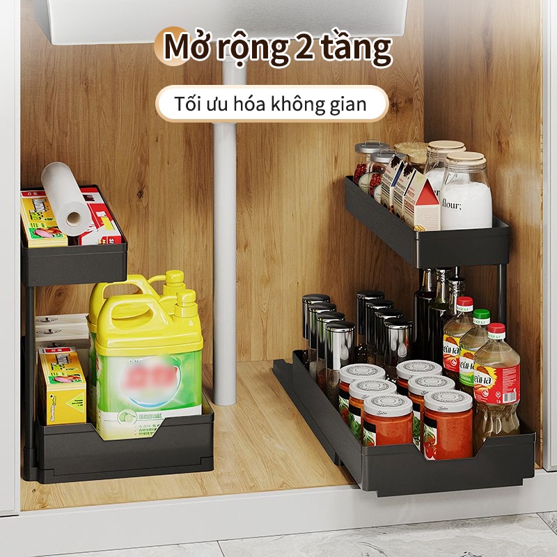 iSPECLE Kệ Đựng Gia Vị Nhà Bếp 2 Tầng Có Ray Trượt - Khung Chắc Chắn, Chống Gỉ Hiệu Quả, Kéo Mượt Mà