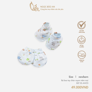 M&B (0-3M) Set bao tay chân sơ sinh bo chất rayon co giãn tốt, thoáng mát hoạ tiết 4 màu đáng yêu.