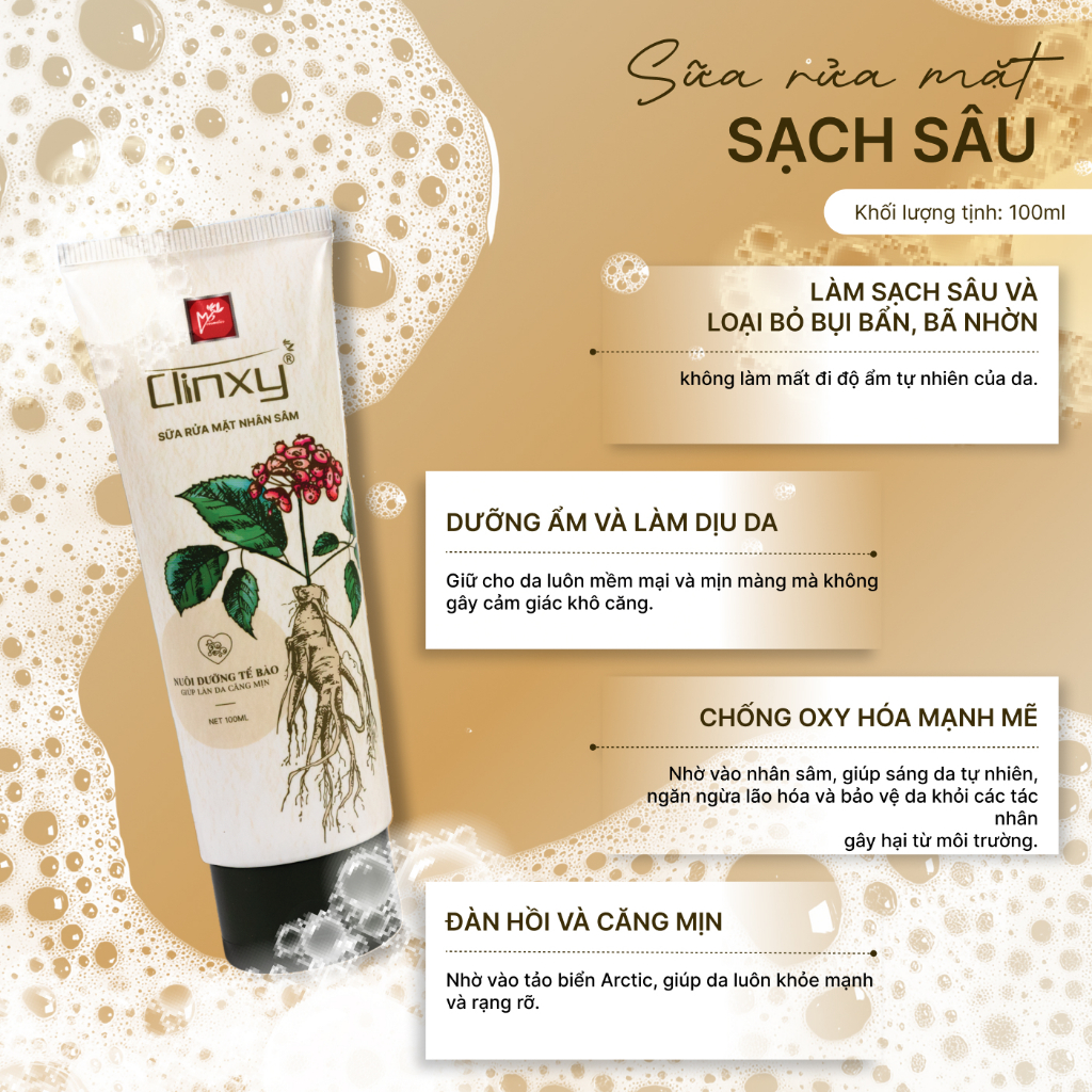 Sữa Rửa Mặt Nhân Sâm Clinxy Dịu Nhẹ An Toàn Cho Làn Da - Clinxy Ginseng Facial Cleanser (100g)