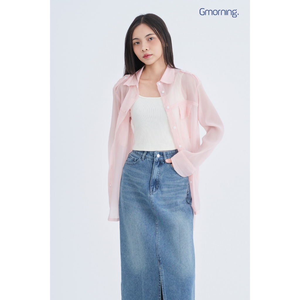 Áo Sơ Mi Nữ Tay Dài GMORNING - GUMAC Form Suông Rộng Chất Tơ Xốp Trong Suốt Có Túi YAE07052
