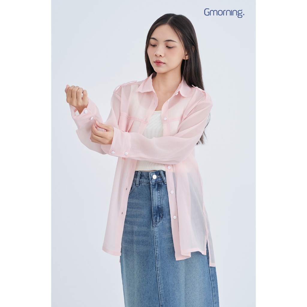 Áo Sơ Mi Nữ Tay Dài GMORNING - GUMAC Form Suông Rộng Chất Tơ Xốp Trong Suốt Có Túi YAE07052