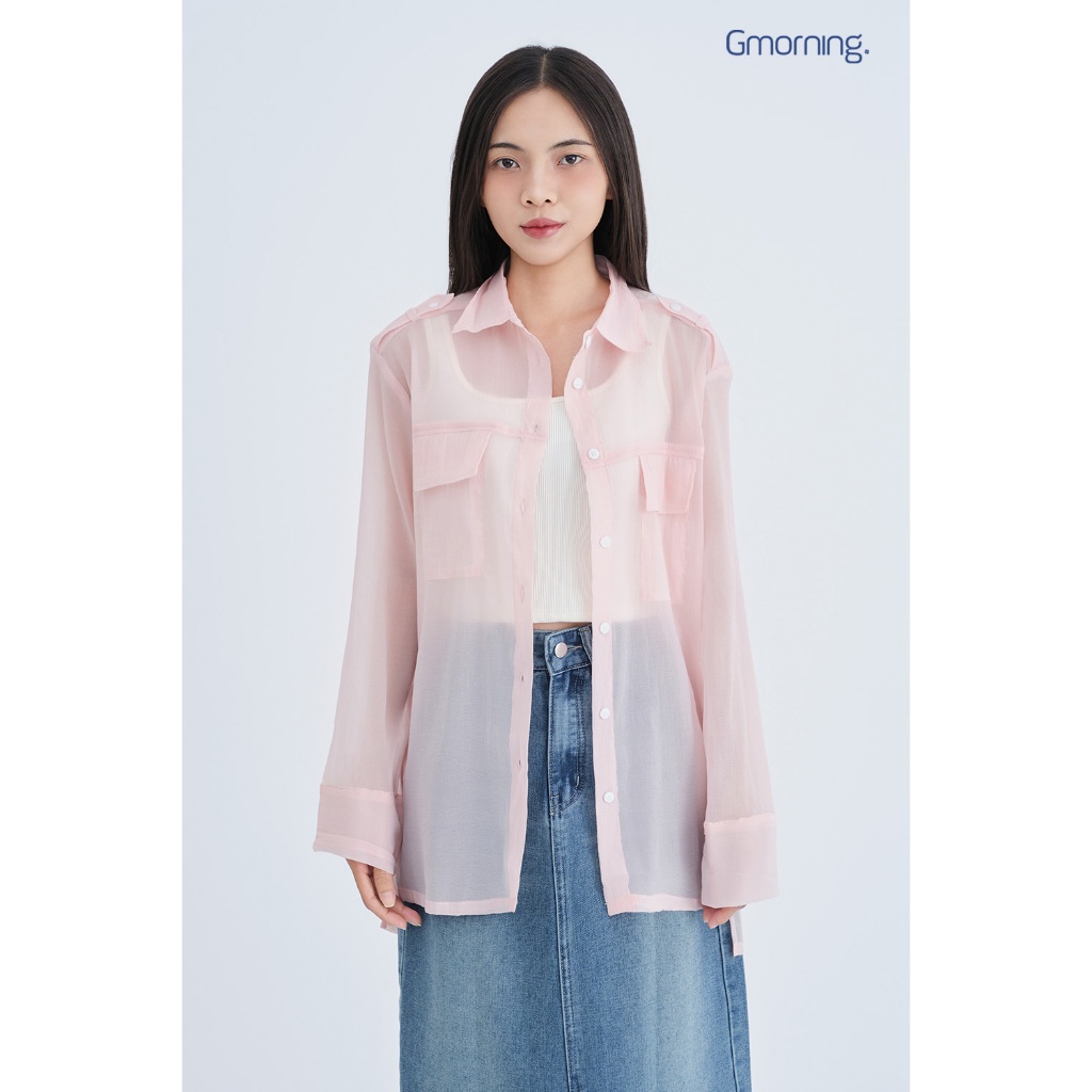 Áo Sơ Mi Nữ Tay Dài GMORNING - GUMAC Form Suông Rộng Chất Tơ Xốp Trong Suốt Có Túi YAE07052