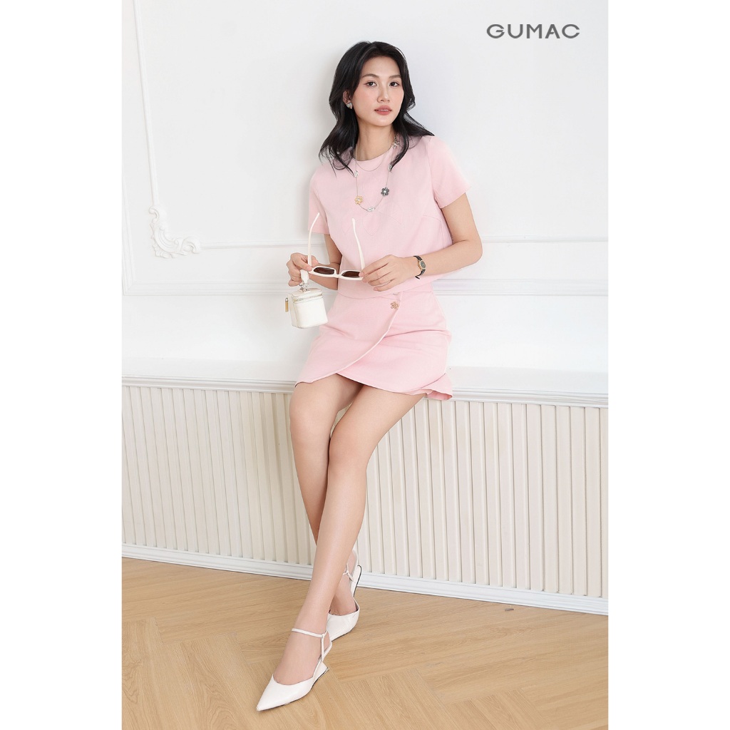 Set lẻ Áo kiểu nữ GUMAC đính hoa nổi  AF04036 - Chân váy nữ GUMAC đắp tà  VF04037
