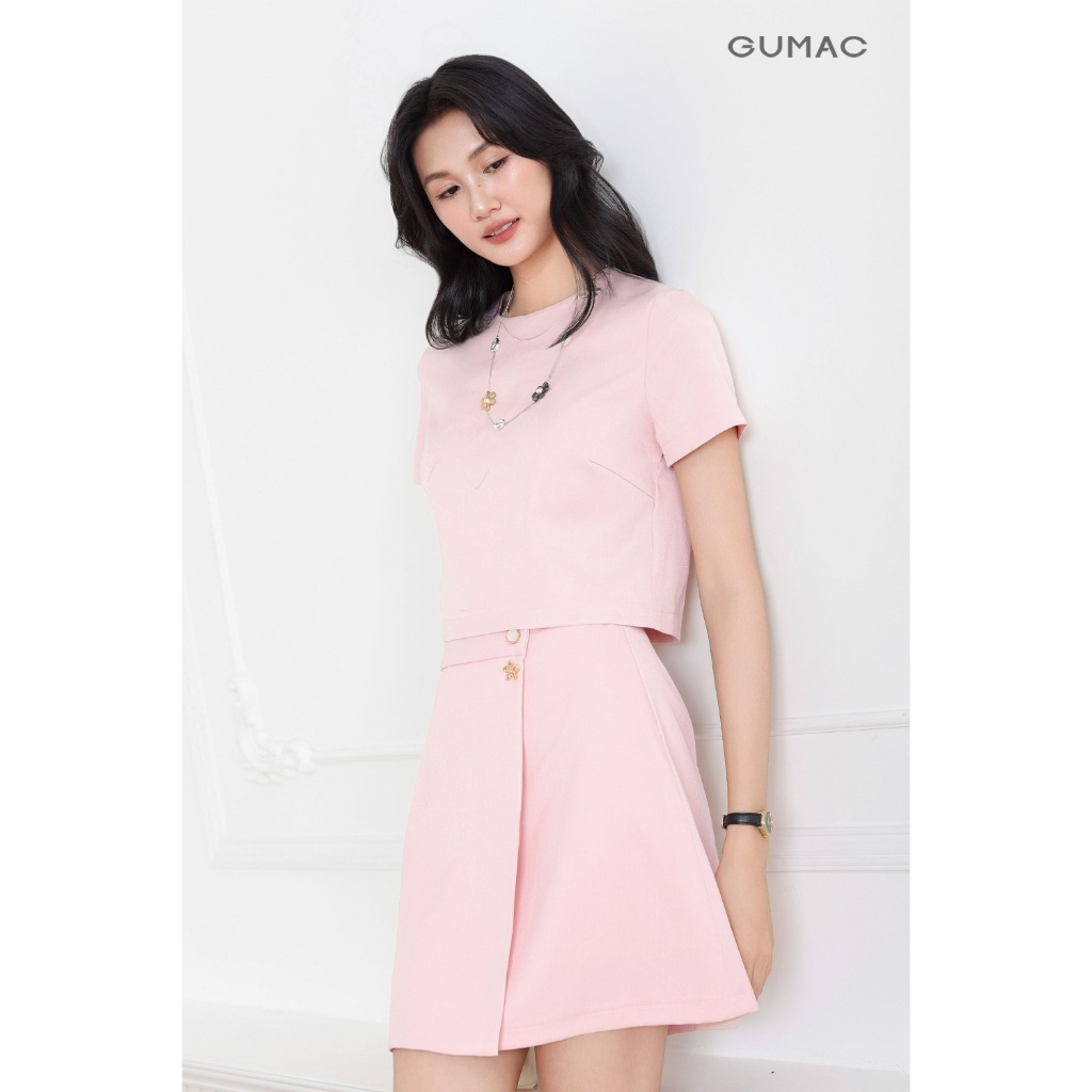 Set lẻ Áo kiểu nữ GUMAC đính hoa nổi  AF04036 - Chân váy nữ GUMAC đắp tà  VF04037