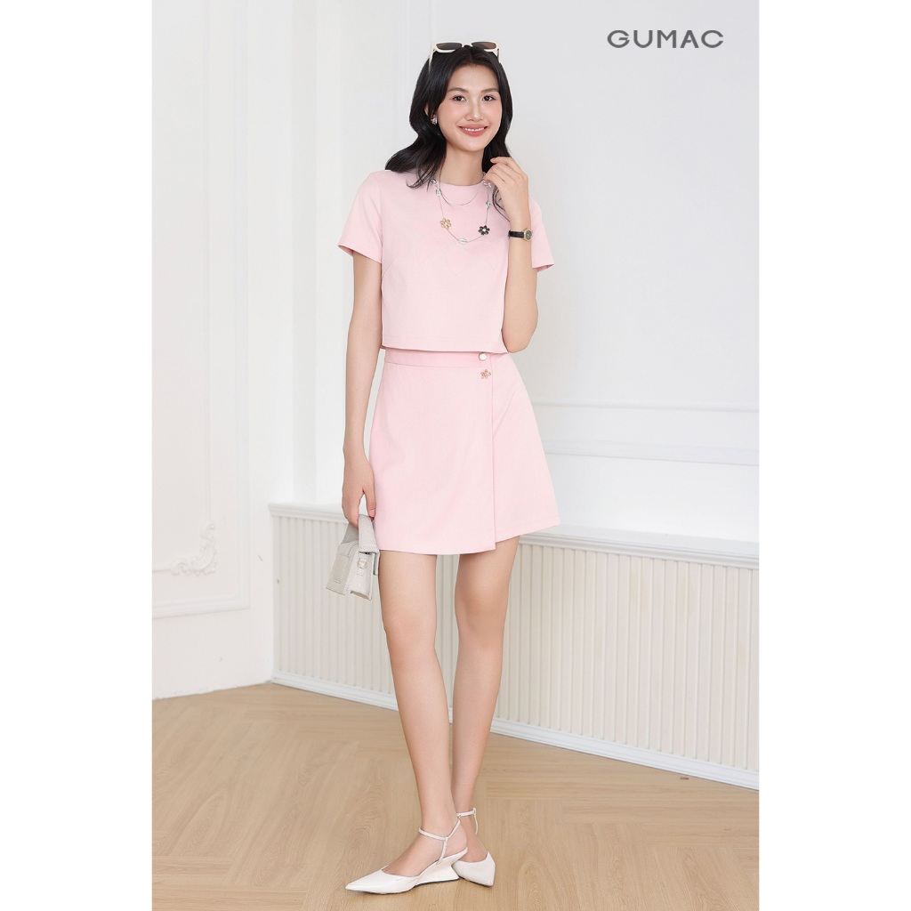 Set lẻ Áo kiểu nữ GUMAC đính hoa nổi  AF04036 - Chân váy nữ GUMAC đắp tà  VF04037