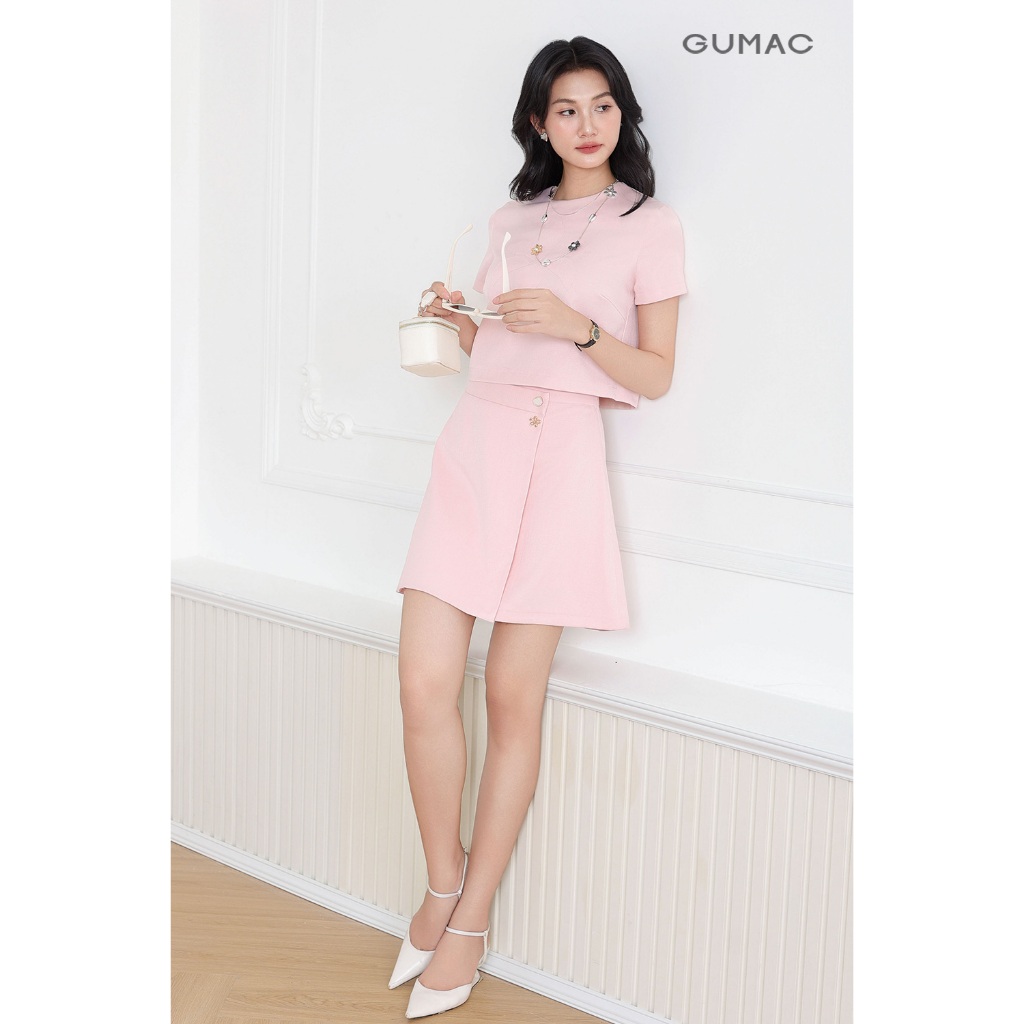 Set lẻ Áo kiểu nữ GUMAC đính hoa nổi  AF04036 - Chân váy nữ GUMAC đắp tà  VF04037