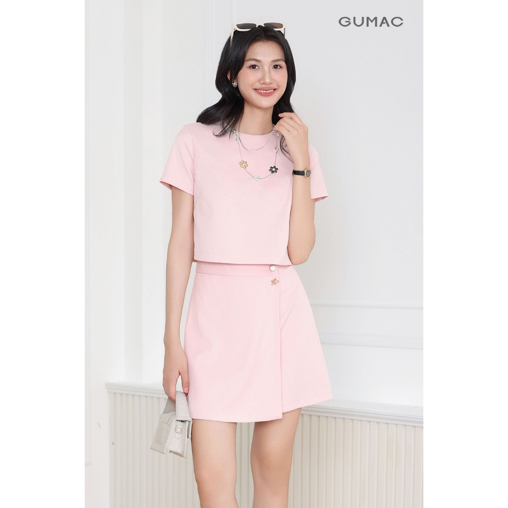 Set lẻ Áo kiểu nữ GUMAC đính hoa nổi  AF04036 - Chân váy nữ GUMAC đắp tà  VF04037