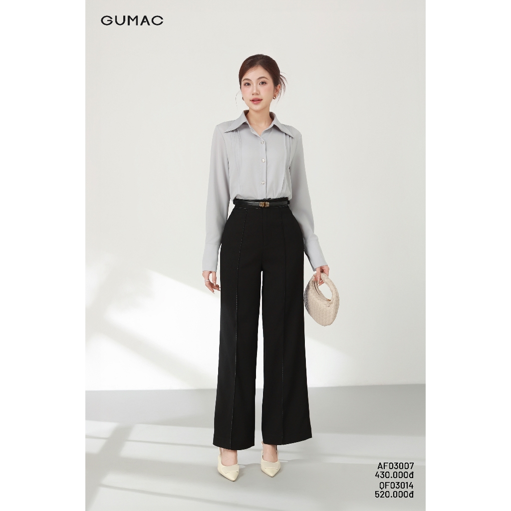 Quần Tây Nữ Ống Suông GUMAC Phối Chỉ Nổi Ở Bản Lưng Điểm Nhấn Chất Siêu Len Mềm Mát QF03014