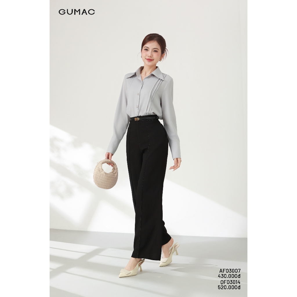 Quần Tây Nữ Ống Suông GUMAC Phối Chỉ Nổi Ở Bản Lưng Điểm Nhấn Chất Siêu Len Mềm Mát QF03014