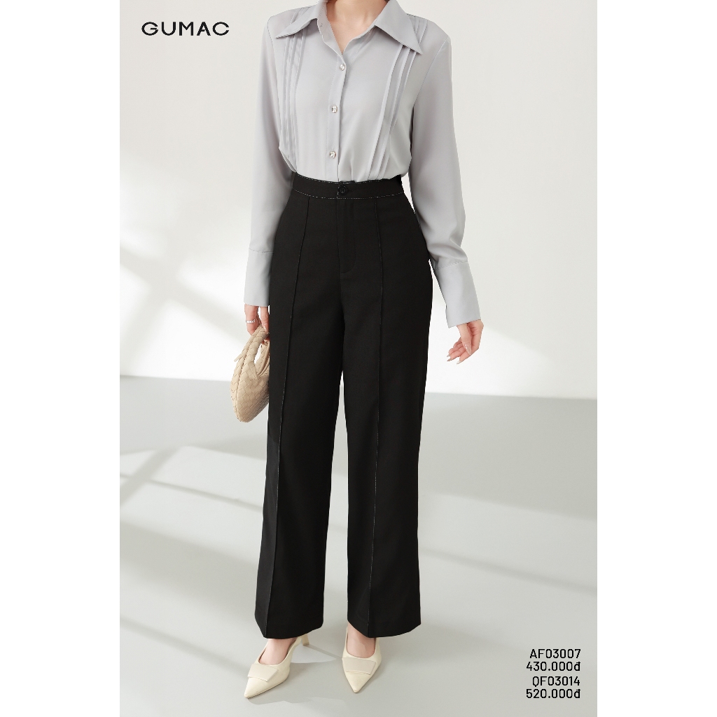 Quần Tây Nữ Ống Suông GUMAC Phối Chỉ Nổi Ở Bản Lưng Điểm Nhấn Chất Siêu Len Mềm Mát QF03014