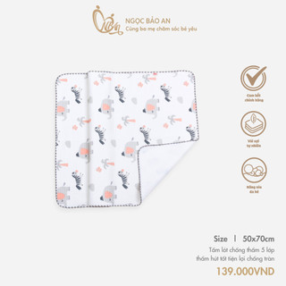 M&B (50x70cm) Tấm lót chống thấm cho bé 5 lớp bề mặt siêu mềm mại, thấm hút tốt và thoáng khí chống tràn tiện lợi