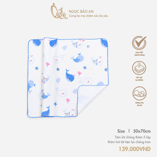 M&B (50x70cm) Tấm lót chống thấm cho bé 5 lớp bề mặt siêu mềm mại, thấm hút tốt và thoáng khí chống tràn tiện lợi