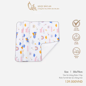 M&B (50x70cm) Tấm lót chống thấm cho bé 5 lớp bề mặt siêu mềm mại, thấm hút tốt và thoáng khí chống tràn tiện lợi