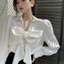 Áo Sơ Mi Nữ Trắng Tay Phồng Cổ Nơ Phong Cách Hàn Quốc – Blouse Thanh Lịch Sexy Nhẹ Đi Làm, Đi Chơi