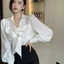 Áo Sơ Mi Nữ Trắng Tay Phồng Cổ Nơ Phong Cách Hàn Quốc – Blouse Thanh Lịch Sexy Nhẹ Đi Làm, Đi Chơi