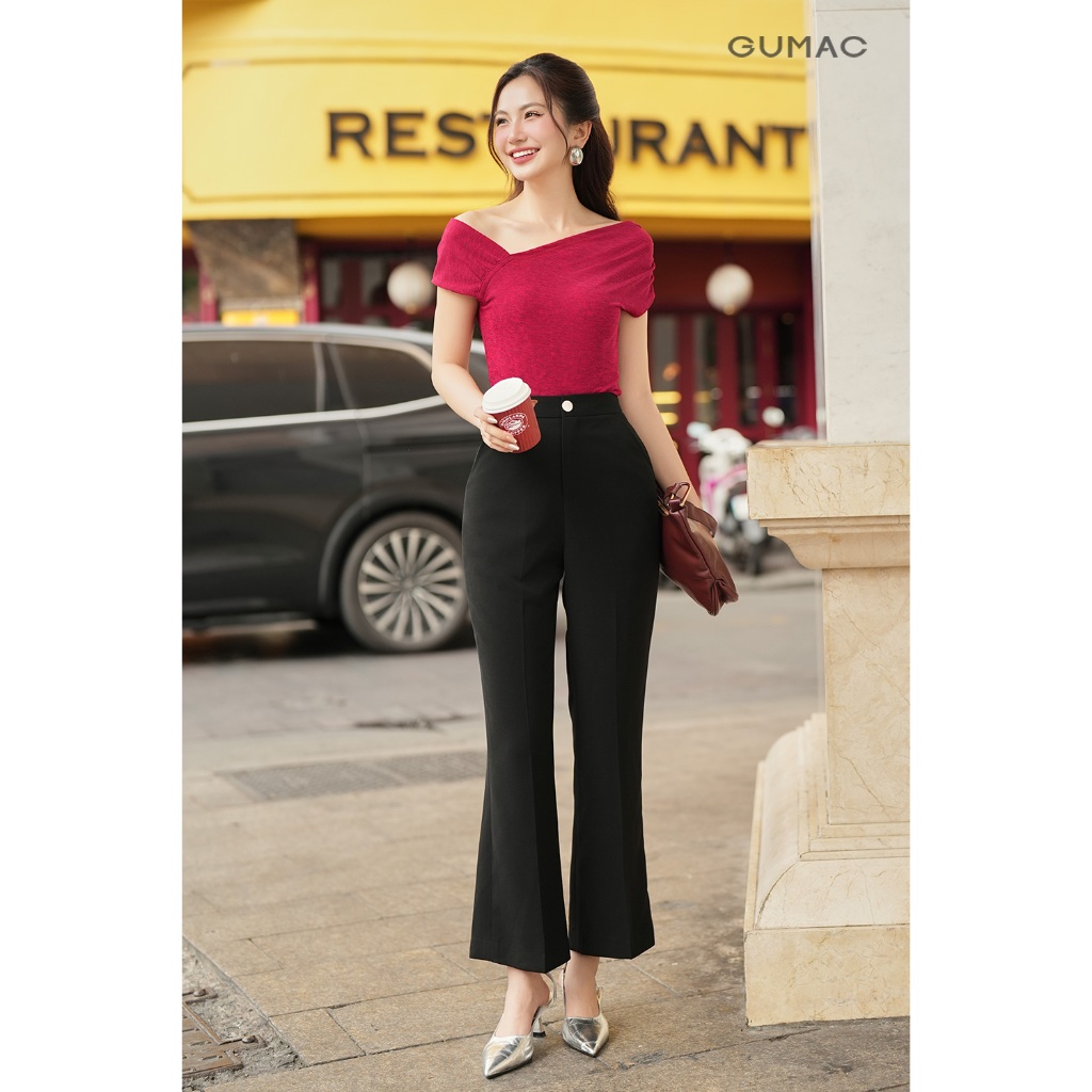 [Size S - XXL] Quần tây nữ ống loe GUMAC chiều dài 93cm quần có ủi li đính nút vàng LQG0413