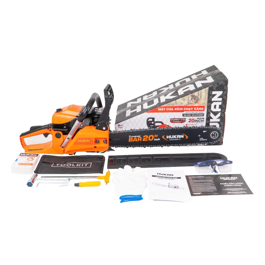 Máy cưa xích xăng HUKAN G2-CXX2002, Lam xích 20inch, Động cơ 2 thì 58CC - 2.4KW, Tốc độ 11.500v/p