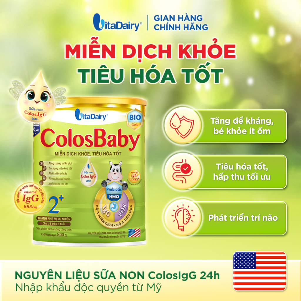 [COMBO 2 LON] Sữa bột ColosBaby Bio Gold 2+ cho trẻ trên 2 tuổi - Hỗ trợ tiêu hoá, bổ sung dinh dưỡng - Lon 800g