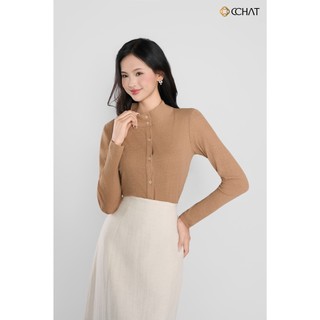 Áo Thun 𝐂𝐂𝐇𝐀𝐓 Dáng Ôm Luni Cổ Tàu Có Đệm Vai Chất Liệu Mềm Mại 15TDC2004OT