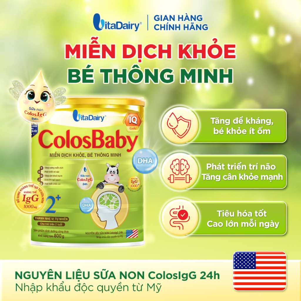 [COMBO 2 LON] Sữa bột ColosBaby IQ Gold 2+ cho trẻ trên 2 tuổi – Hỗ trợ phát triển trí não – Lon 800g