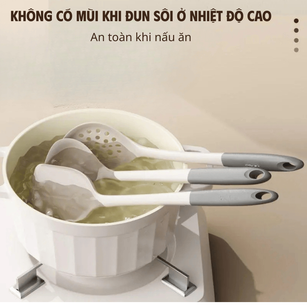 Bộ 5 dụng cụ nấu ăn bằng silicone an toàn, chịu nhiệt tốt, dễ dàng vệ sinh, có lỗ treo tiện lợi