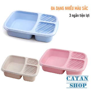 Hộp Đựng Cơm Lúa Mạch Khay Nhựa Đựng Cơm 3 Ngăn Tiện Dụng Nắp Đậy Kín Chịu Nhiệt Độ Cao Chất Liệu An Toàn