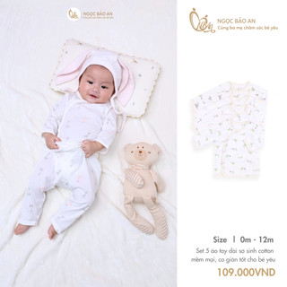 HONEY (0-9M) Combo 5 áo sơ sinh cài bên cotton siêu mềm mại, thoáng mát, thấm hút tốt dành cho bé 2.8kg đến 9.2kg(mẫu 1)