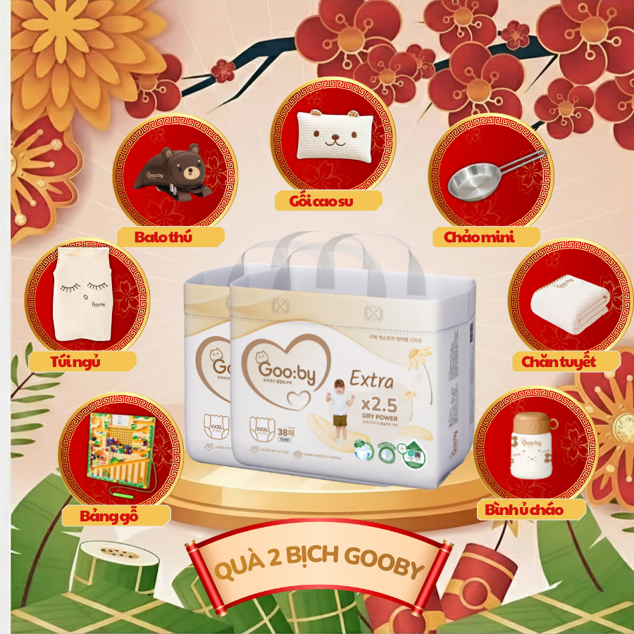 Combo 2 bịch bỉm ngày Gooby Quần/Dán siêu mỏng mềm, thấm hút tốt size M/L/XL/XXL/XXXL cho bé từ 6kg-25Kg