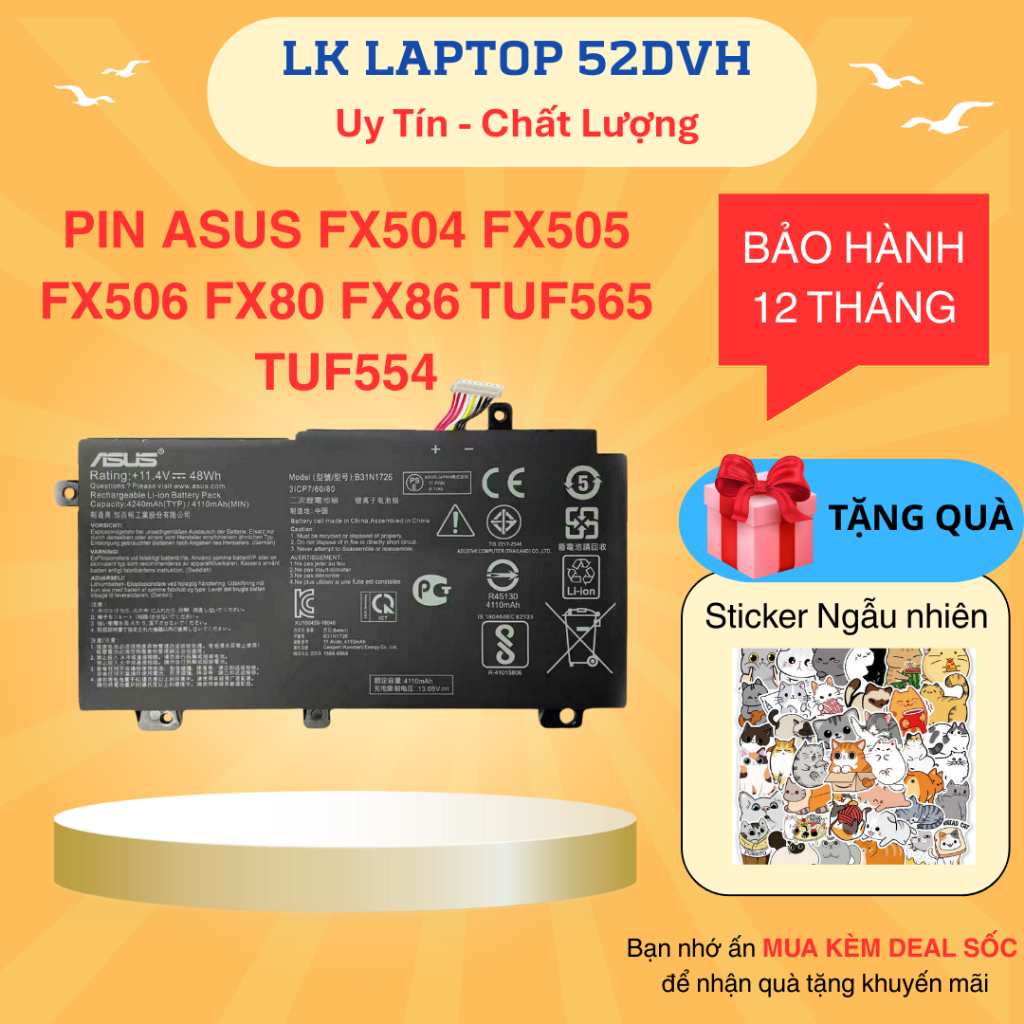 Pin Laptop Asus FX504 B31N1726 ZIN 3 CELL GAMING TUF FX504 FX505 FX506 FX80 FX86 TUF565 TUF554 New 100%