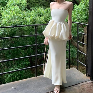 Váy Ngắn Quây Ngực Dáng Xòe Màu Kem Phong Cách Hàn Quốc – Đầm Tiểu Thư Sexy Nhẹ Đi Chơi, Chụp Ảnh