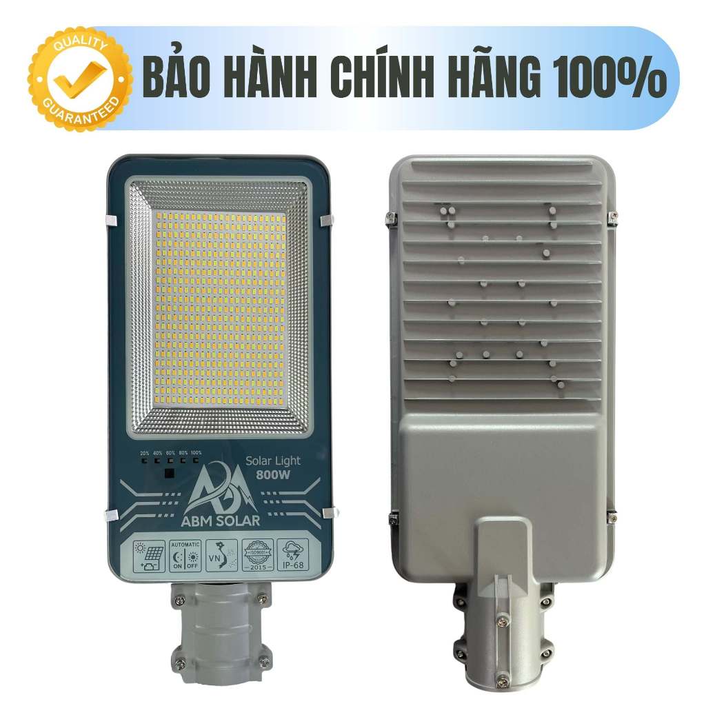 Đèn Đường Năng Lượng Mặt Trời 800W ABM Solar, Tấm Pin Monosilicon, Chống Nước IP68, Sáng 12-16H, Đèn Sân Vườn Ngoài Trời