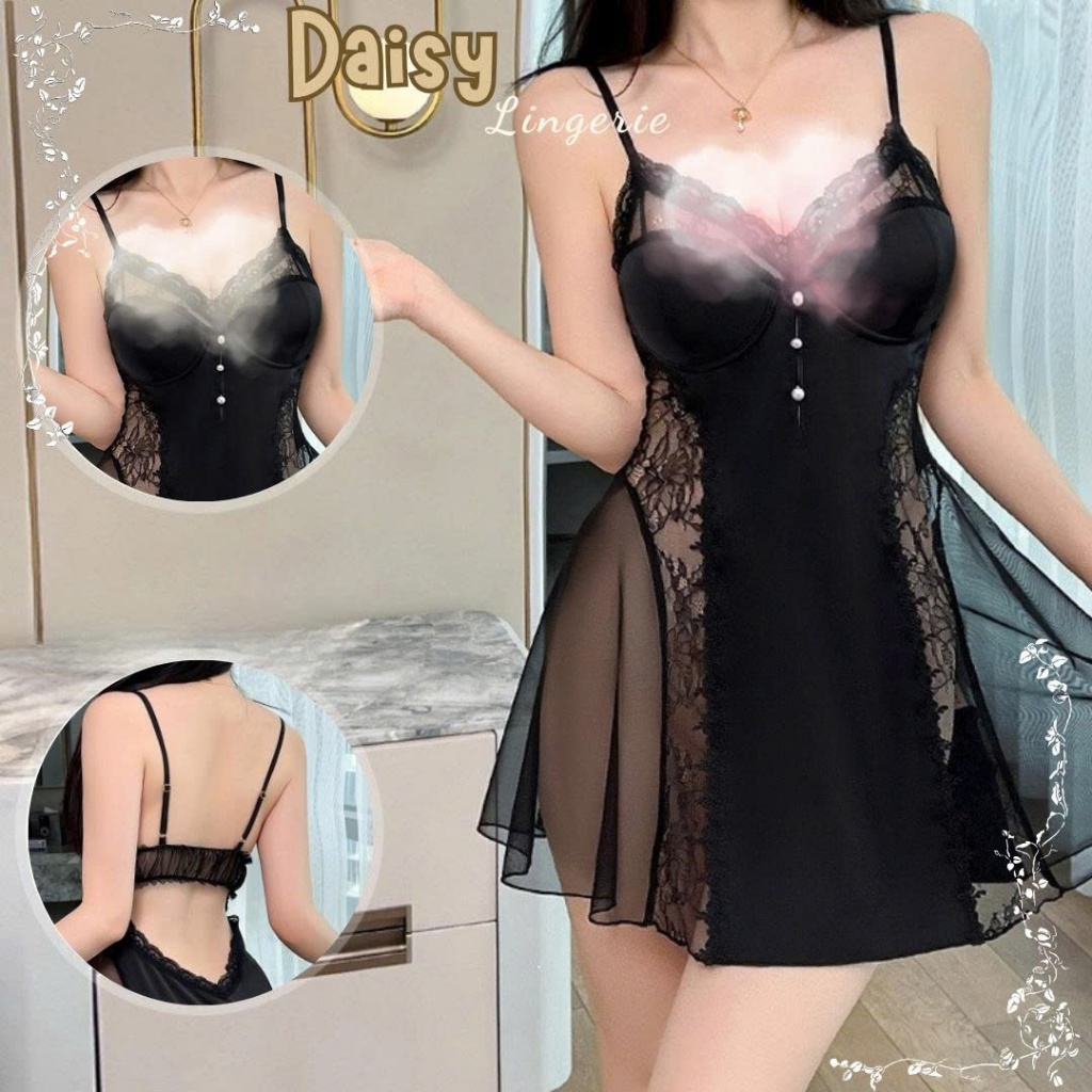 Váy Ngủ Lụa 2 Dây Dáng Ôm Có Mút Phối Voan Xẻ Tà Nhẹ Quyến Rũ - VN133
