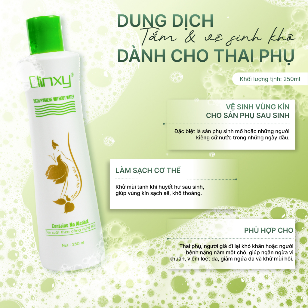 Dung Dịch Tắm Và Vệ Sinh Khô Clinxy Dành Cho Thai Phụ Bệnh Nhân Khó Vệ Sinh (250ml)
