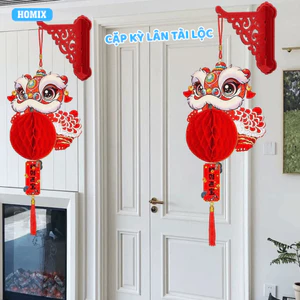 Cặp Kỳ Lân Treo Cửa Tết Bính Ngọ – Đồ Trang Trí Tết Đỏ May Mắn, Tài Lộc, Treo Cửa Ra Vào
