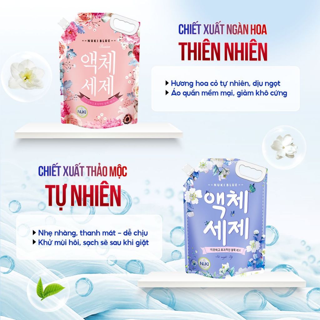 Túi Nước Giặt Mini Nuki Blue 500ml Giặt Xả 2 Trong 1 Hương Thơm Dịu Nhẹ Nhỏ Gọn Tiện Lợi