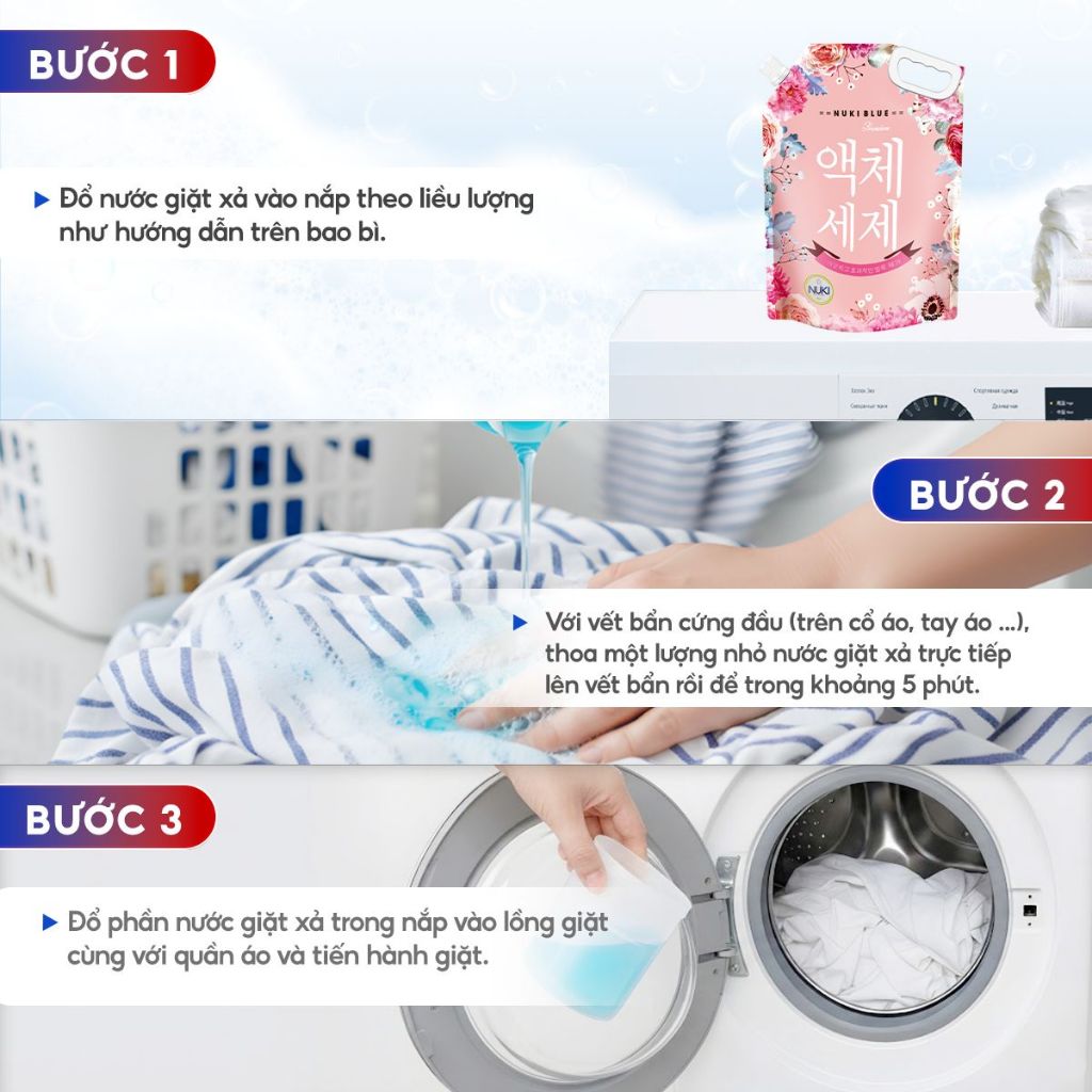 Túi Nước Giặt Mini Nuki Blue 500ml Giặt Xả 2 Trong 1 Hương Thơm Dịu Nhẹ Nhỏ Gọn Tiện Lợi