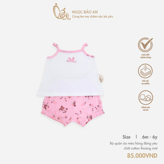 HONEY (6M-6Y) Bộ quần áo mèo hồng cho bé gái chất vải borib thoáng mát, thấm hút mồ hôi tốt