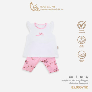 HONEY (6M-6Y) Bộ quần áo mèo hồng cho bé gái chất vải borib thoáng mát, thấm hút mồ hôi tốt