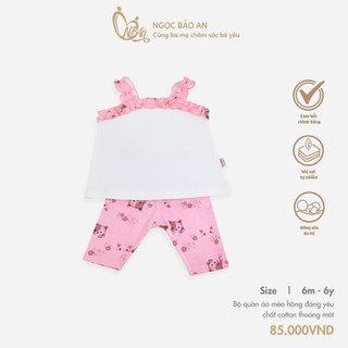 HONEY (6M-6Y) Bộ quần áo mèo hồng cho bé gái chất vải borib thoáng mát, thấm hút mồ hôi tốt