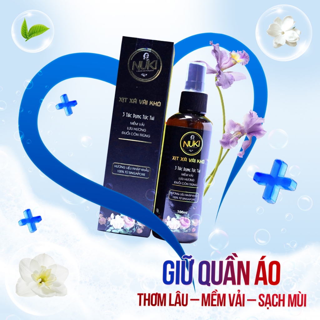 Chai Xịt Xả Vải Khô Nuki Hương Nước Hoa 100ml Xịt Thơm Quần Áo Lưu Hương Mềm Vải