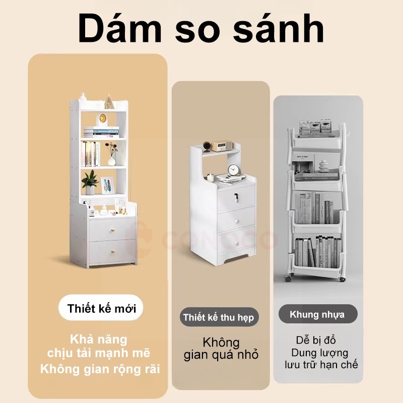 CONOCO Tủ Đầu Giường  Kết Hợp Kệ Sách Đa Năng  Gỗ MDF Chống Ẩm, Nhiều Tầng Có Ngăn Kéo