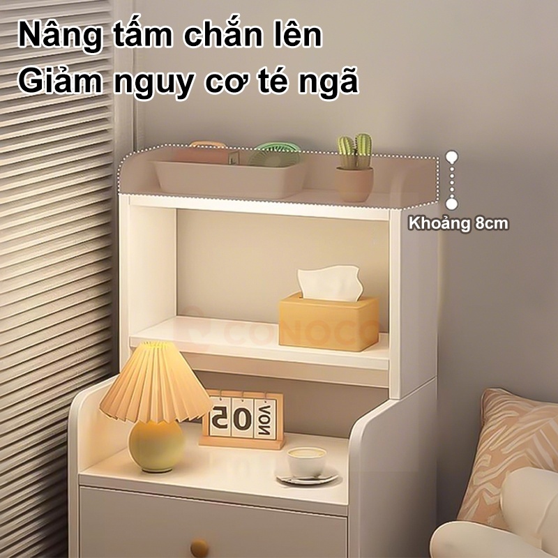 CONOCO Tủ Đầu Giường  Kết Hợp Kệ Sách Đa Năng  Gỗ MDF Chống Ẩm, Nhiều Tầng Có Ngăn Kéo