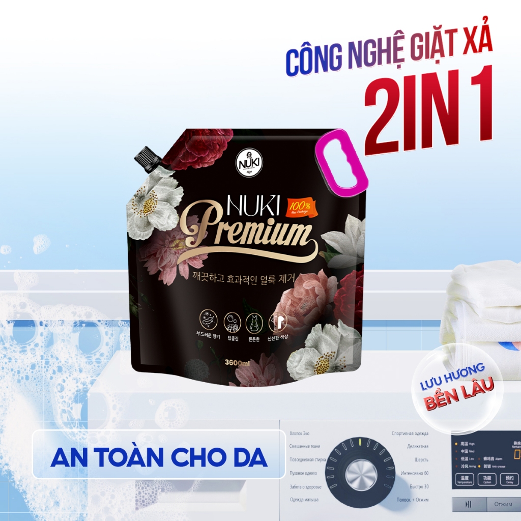 Túi Nước Giặt NUKI PREMIUM Đen Huyền Bí Phiên Bản Đặc Biệt 3600ml