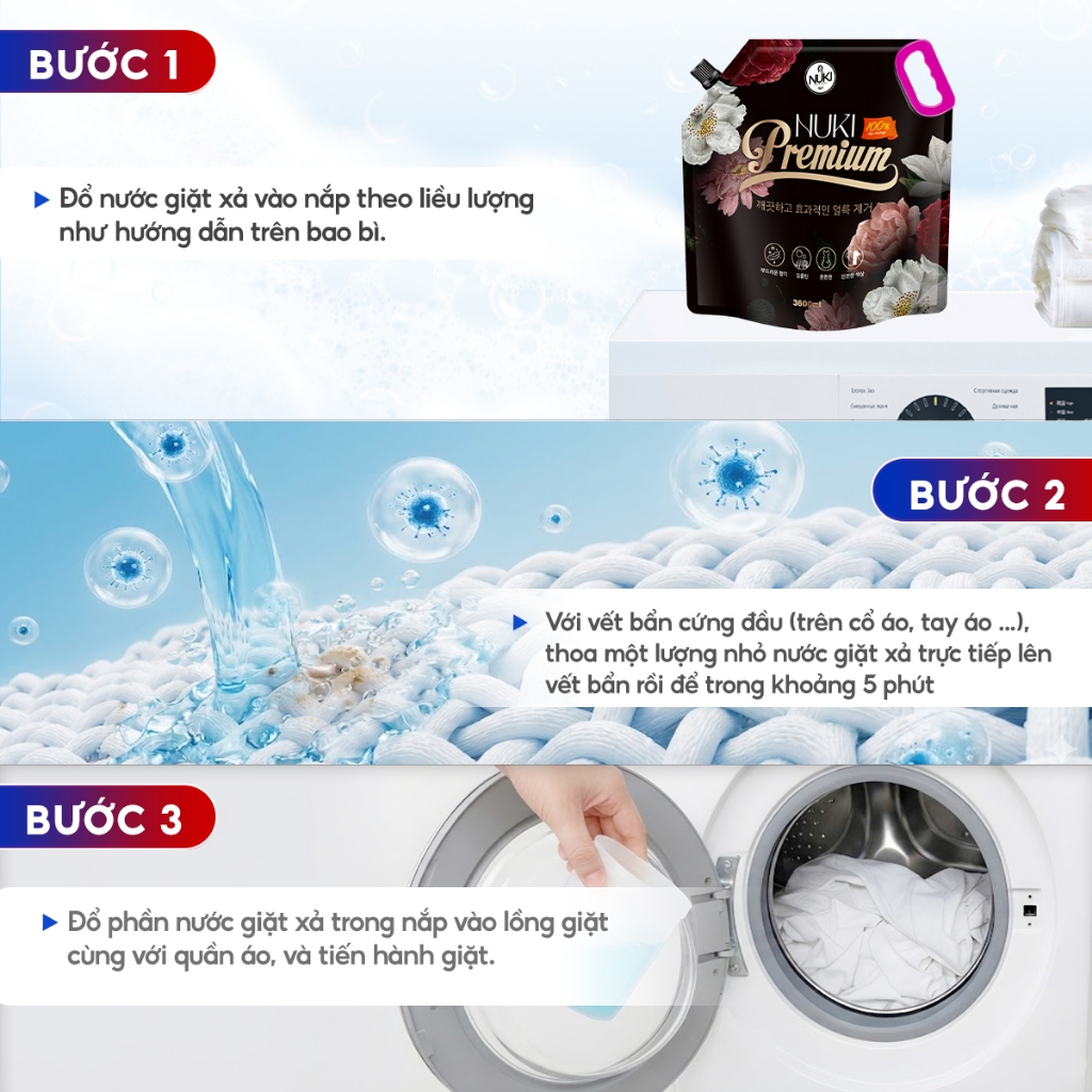 Túi Nước Giặt NUKI PREMIUM Đen Huyền Bí Phiên Bản Đặc Biệt 3600ml