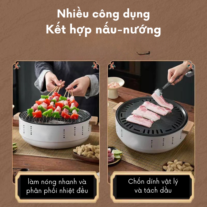 Bếp Nướng Than Hoa BBQ Tròn Hàn Quốc Không Khói, Cách Nhiệt Cao Cấp Dùng Gia Đình