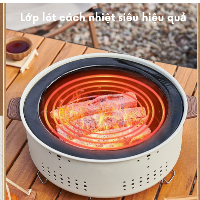 Bếp Nướng Than Hoa BBQ Tròn Hàn Quốc Không Khói, Cách Nhiệt Cao Cấp Dùng Gia Đình