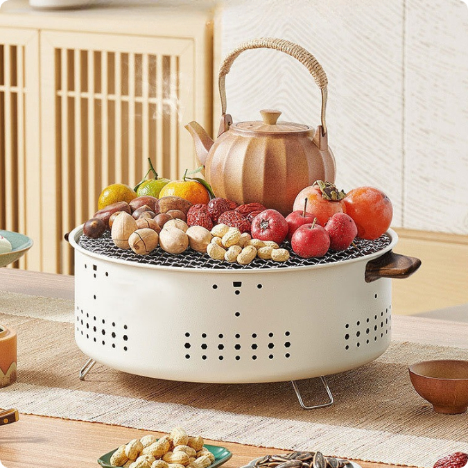 Bếp Nướng Than Hoa BBQ Tròn Hàn Quốc Không Khói, Cách Nhiệt Cao Cấp Dùng Gia Đình