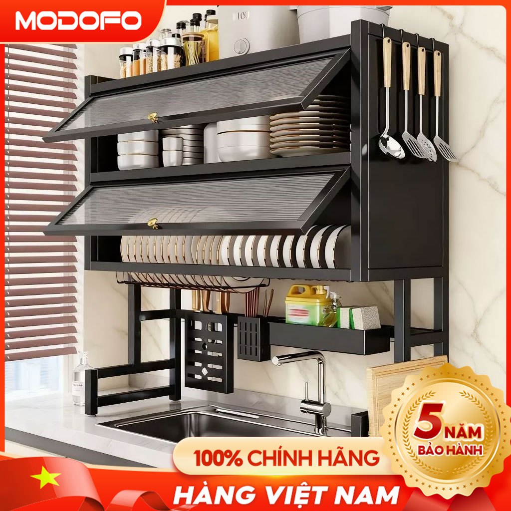MODOFO Giá để chén đĩa có nắp đậy, kệ bếp đa năng thông minh phía trên bồn rửa, 65-105 cm